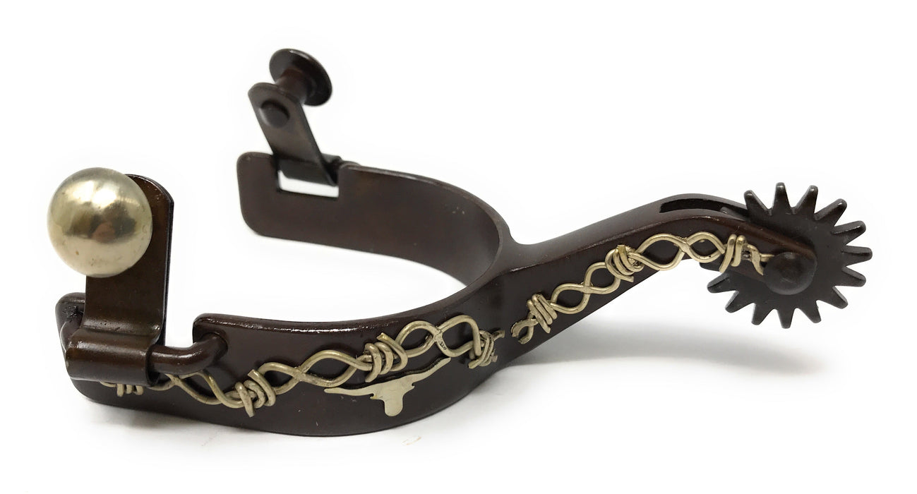 AJ Tack Youth Antique Brown Longhorn and Barbwire Spurs