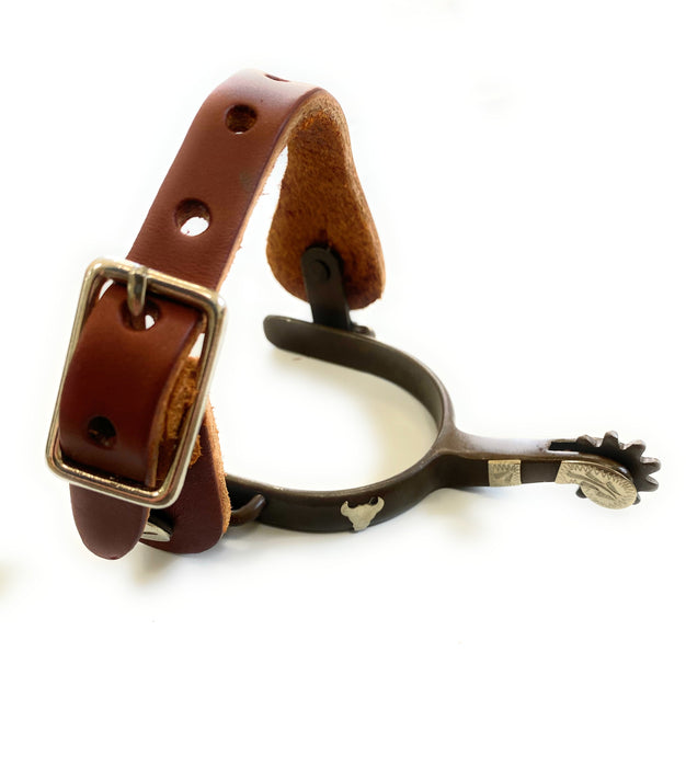 AJ Tack Youth Antique Brown Steer Head Spurs Package
