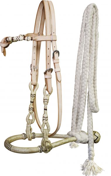 Showman   Rawhide core show bosal with a cotton mecate rein.