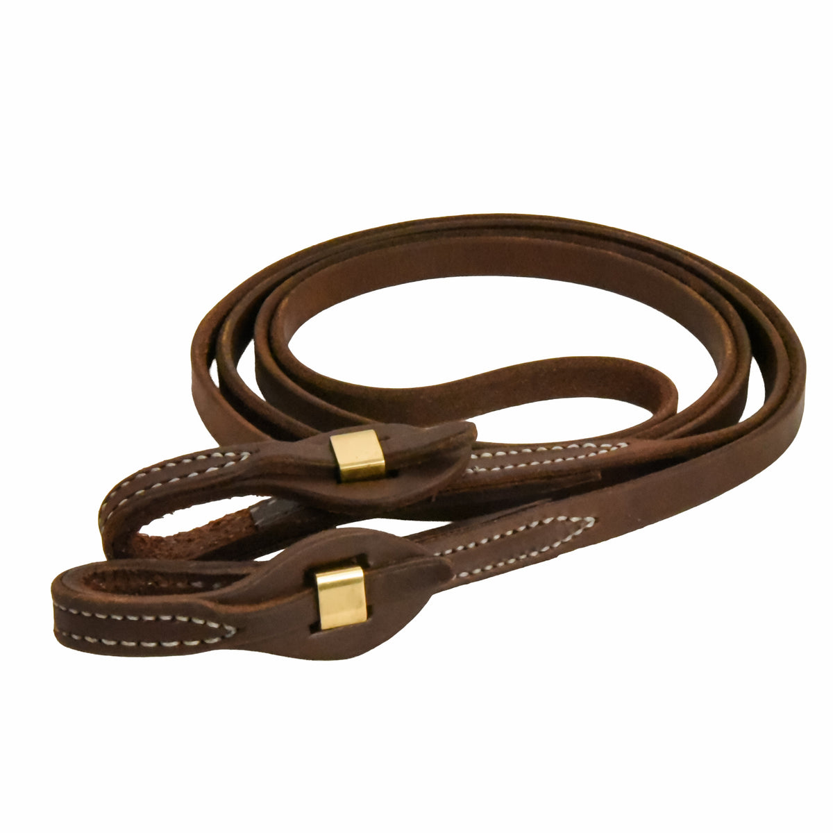 AJ Tack Oiled Harness Leather Brass Quick Change Roper Reins - 5/8in x ...