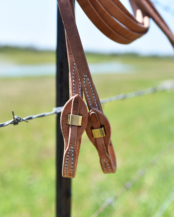 AJ Tack Harness Leather Brass Quick Change Split Reins - 5/8in x 8ft