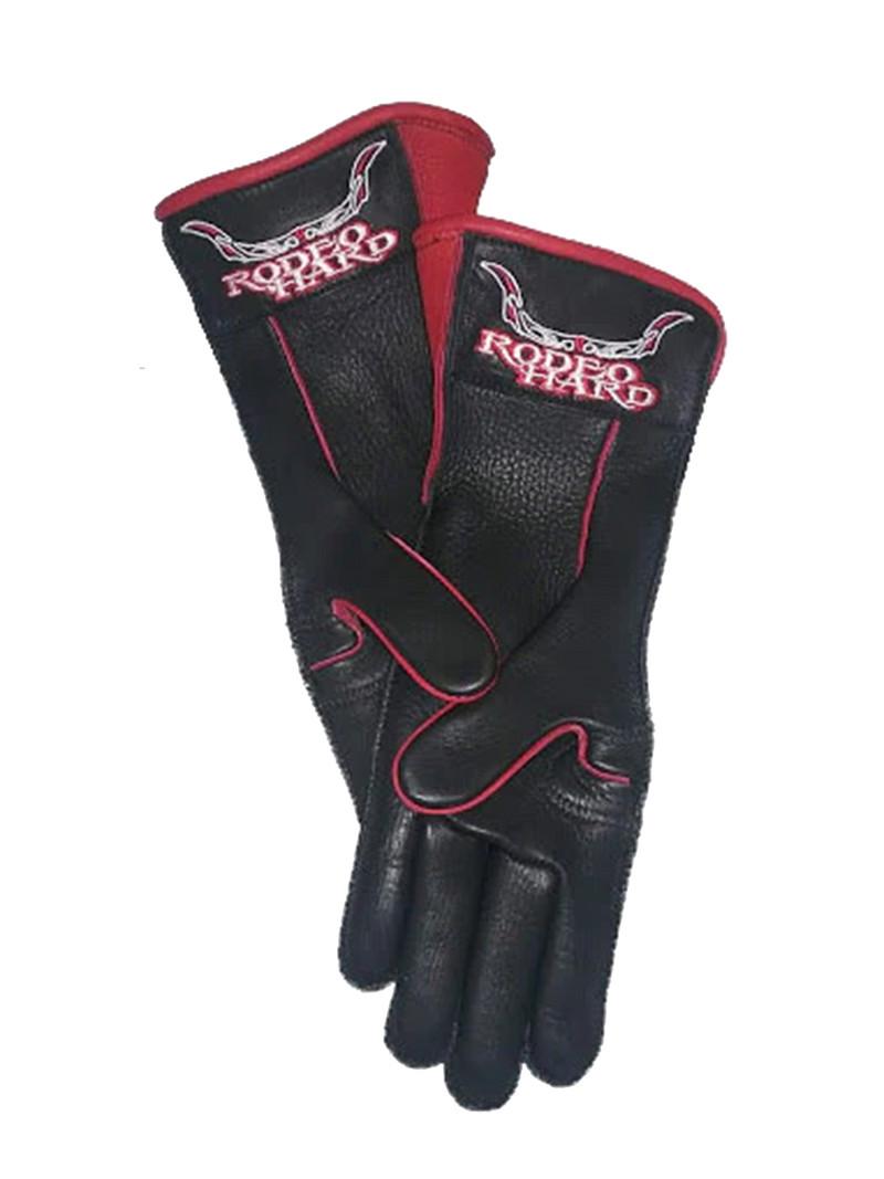 Rodeo Hard Deerskin Leather Bull Riding Gloves Long Cuff Outseam - Rodeo Hard