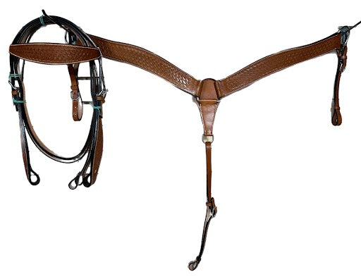 Basket Stamped Headstall and Breast Collar Set