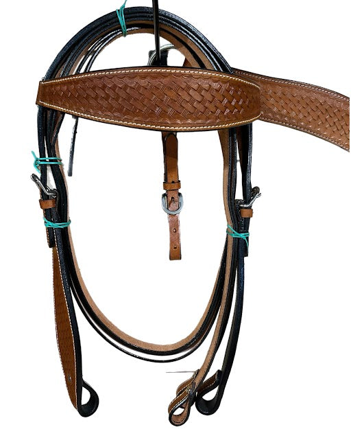 Basket Stamped Headstall and Breast Collar Set