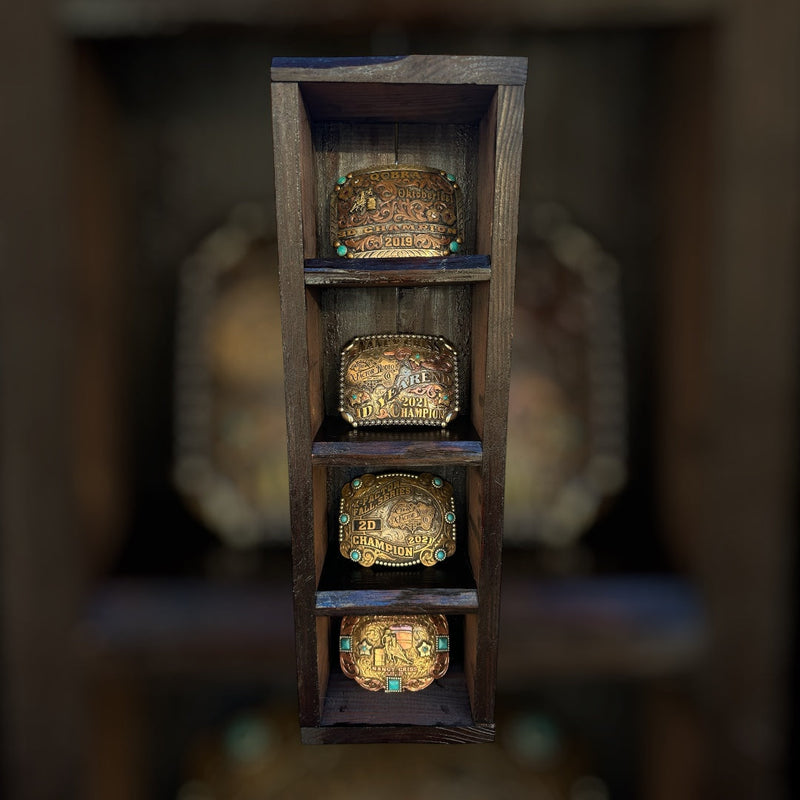 Custom Trophy Buckle Cases – Red Mahogany or Early American | Rowdy Rowels