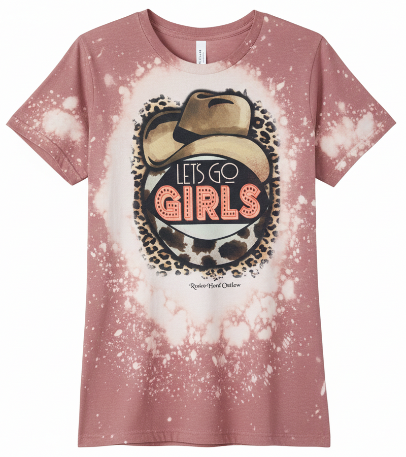 Let's Go Girls Bleached Graphic Tee | Hand-Distressed Mauve Bella + Canvas 3001 | Rowdy Rowels Leopard Western Cowgirl T-Shirt