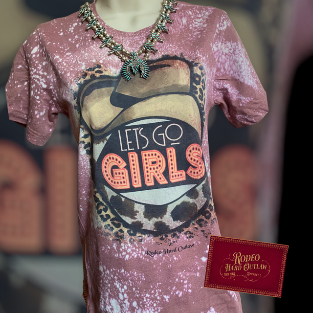 Let's Go Girls Bleached Graphic Tee | Hand-Distressed Mauve Bella + Canvas 3001 | Rowdy Rowels Leopard Western Cowgirl T-Shirt