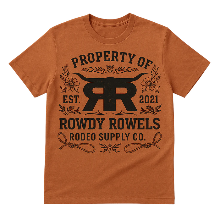 Property Of Rowdy Rowels Rodeo Supply Co. Tee | Western Collegiate Longhorn Graphic | Bella + Canvas Unisex T-Shirt | Ranch Cowboy