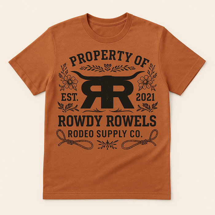 Property Of Rowdy Rowels Rodeo Supply Co. Tee | Western Collegiate Longhorn Graphic | Bella + Canvas Unisex T-Shirt | Ranch Cowboy
