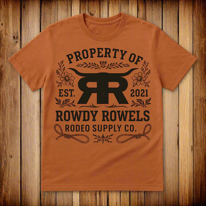 Property Of Rowdy Rowels Rodeo Supply Co. Tee | Western Collegiate Longhorn Graphic | Bella + Canvas Unisex T-Shirt | Ranch Cowboy