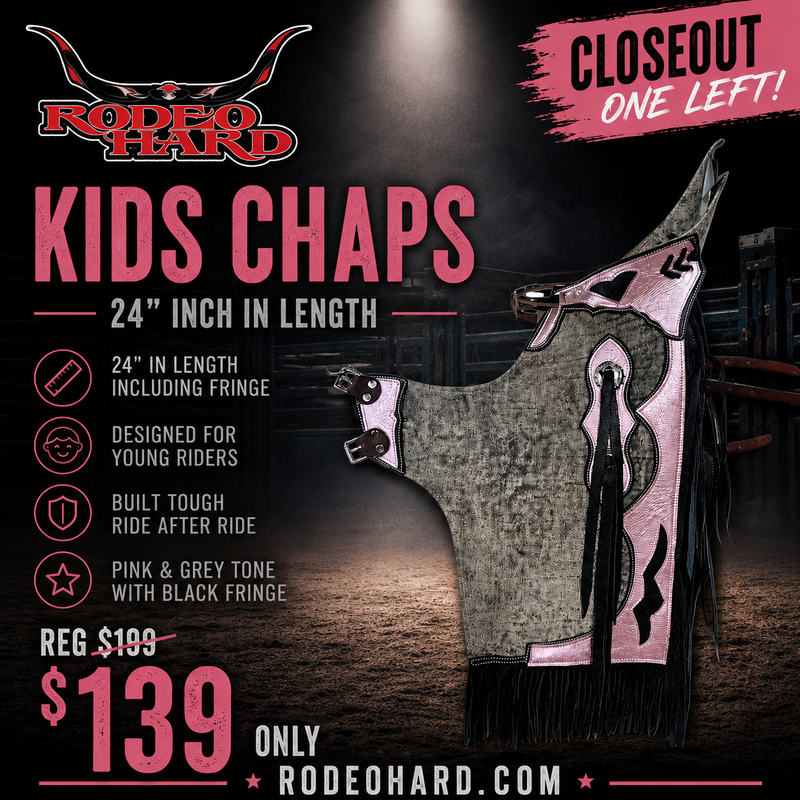 Pink Grey Youth Rodeo Chaps | 24 Inch Youth Bull Riding Chaps | Rodeo Hard
